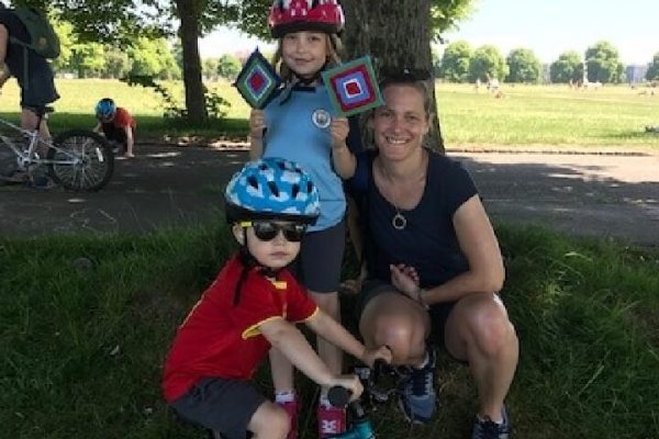 family cycling on Ladies Mile day